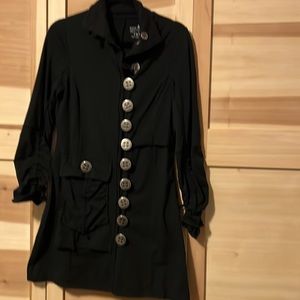 Neon Buddha jacket 35 inches long waist is 16 inches wide if you button it.